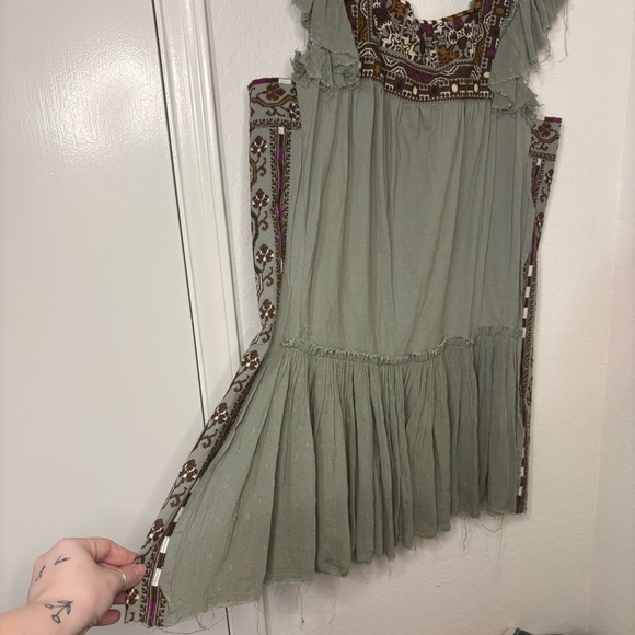 Free People Day Glow Embroidered Mini Dress in Spanish Moss combo size large - Picture 6 of 15